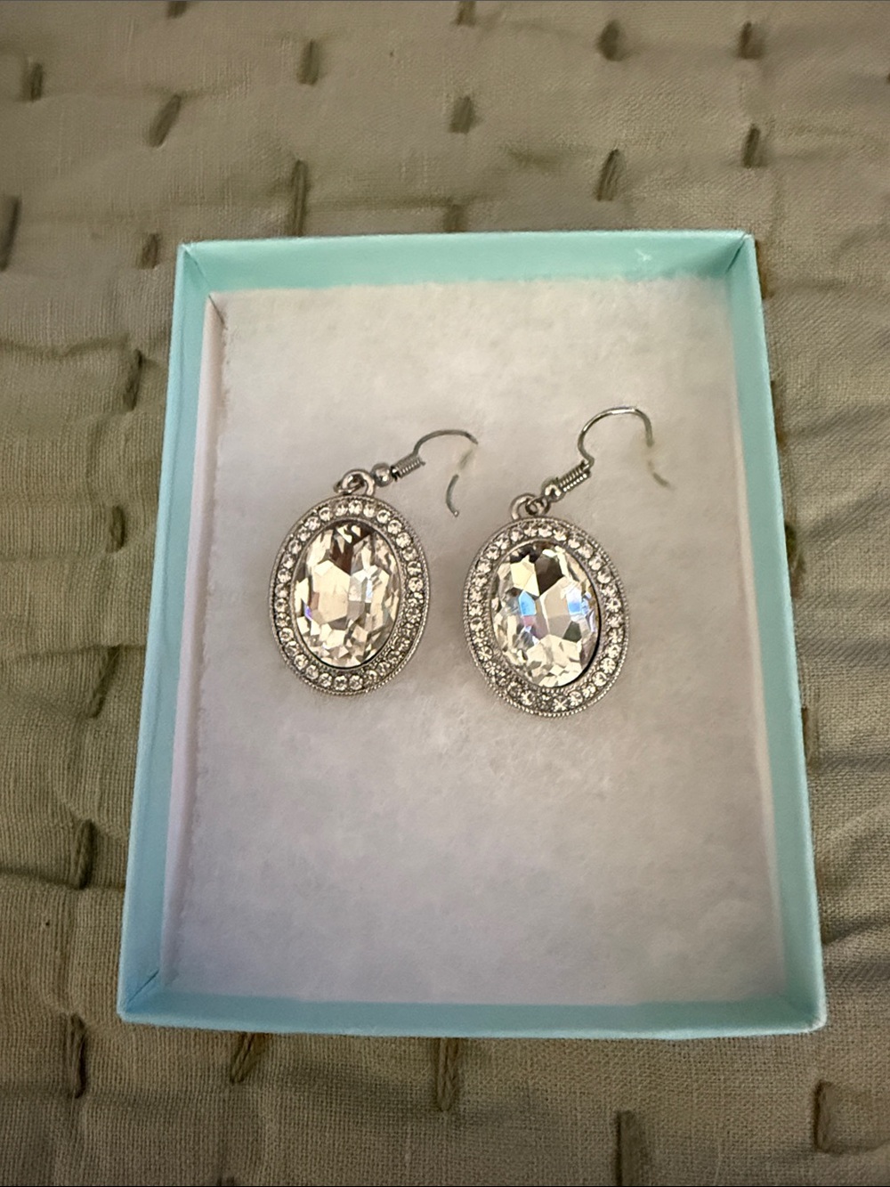 Crystal Oval Drop Earrings - Silver Tone